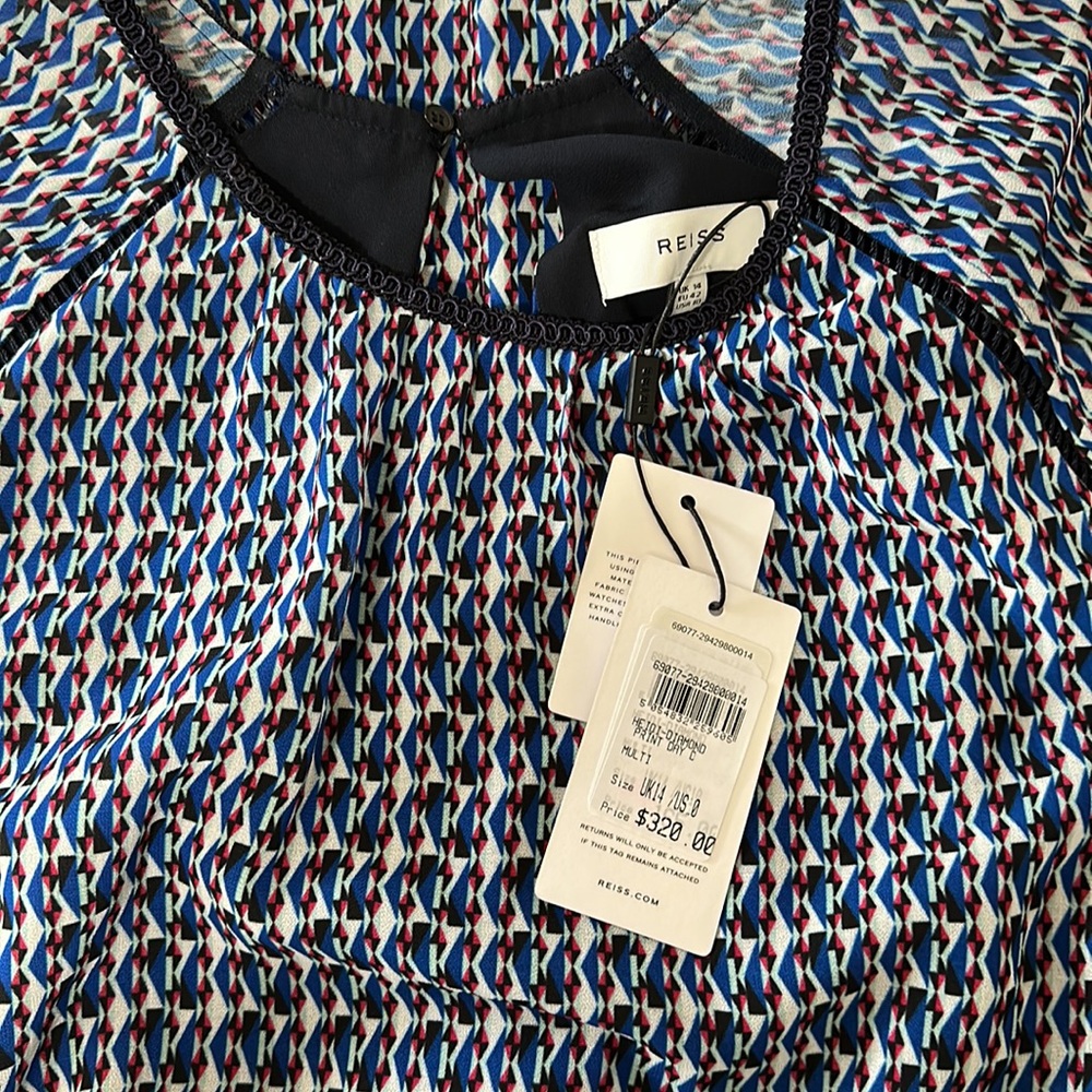 REISS Heidi Knot Waist Diamond Print Dress (NWT) - Picture 4 of 8